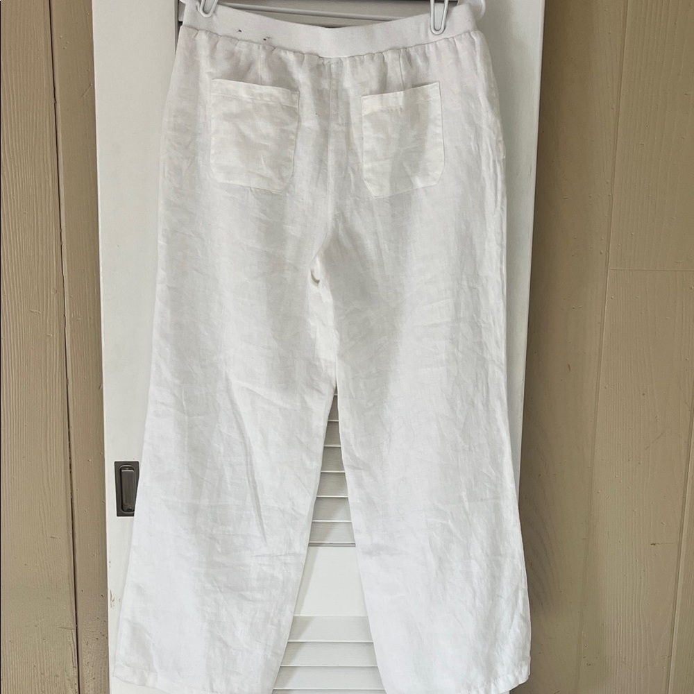 JM Collection White Linen Wide leg Drawstring Pants - Picture 3 of 8